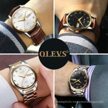 OLEVS Brand Men And Woman's Wristwatch Fashion Business Style Quartz Core waterproof Luminous Leather Strap Watch For Lovers